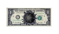 Coronavirus in the USA. Montage of a banknote of 1 US dollars with a virus 3D model instead of a portrait. A global threat to the