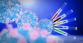 Coronavirus vaccination, group of corona virions - 3D render Royalty Free Stock Photo