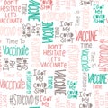 Coronavirus vaccination seamless vector pattern. Motivational slogans, inspirational quote background Covid-19 vaccine.
