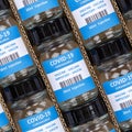 Coronavirus Vaccine bottle Corona Virus COVID-19 Covid vaccines box background square Royalty Free Stock Photo