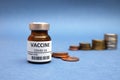 Coronavirus vaccine cost. vaccine ampoule and money. Fight against Covid-19. Pevention  immunization and treatment Royalty Free Stock Photo