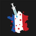 Coronavirus vaccine. France vaccination. Syringe pierces France  map. Cure for infection  Covid-19 Royalty Free Stock Photo