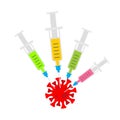 Coronavirus vaccine. The syringe pierces the Covid-19 bacteria. Cure for infection Royalty Free Stock Photo