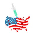 Coronavirus vaccine. USA vaccination. Syringe pierces America  map. Cure for infection  Covid-19 Royalty Free Stock Photo