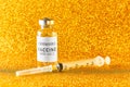 Coronavirus vaccine. Vaccine values during the acute period of the covid-19 pandemic concept. Vial and syringe on a