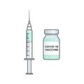 Coronavirus vaccine. Vial bottle and syringe. For prevention and immunization from Covid-19