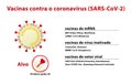 Coronavirus vaccines under development. Text in Portuguese.