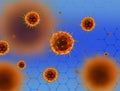 Coronavirus viral cells on abstract blurred background