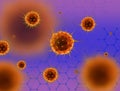 Coronavirus viral cells on abstract blurred background