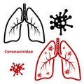 Coronavirus, a viral infection in the human lungs. Image of a person s lungs with a virus on a white isolated background. Vector