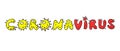 Coronavirus, Virus. Vector red yellow handwritten lettering isolated on white background. Color letters in the form of viral
