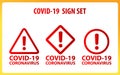 Coronavirus warning and attention icon. Exclamation mark health danger sign, COVID-19 epidemic and pandemic symbol. Royalty Free Stock Photo