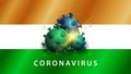 Coronavirus, warning sign on the background of the flag of India. Coronavirus 2019-nCoV.