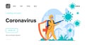 Coronavirus web concept. Medic in protective suit disinfect, fighting virus