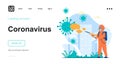 Coronavirus web concept. Medic in protective suit fights viral infection