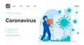 Coronavirus web concept. Medic in protective suit fights with viral infection