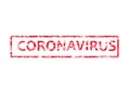 Coronavirus word in red square with grungy texture. Distressed rubber stamp vector illustration on white background. COVID or 2019 Royalty Free Stock Photo