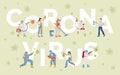 Coronavirus word vector banner template. People disinfecting surfaces during Coronavirus outbreak.