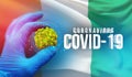 Coronavirus COVID-19 outbreak concept, health threatening virus, background waving national flag of Cote Ivoire Royalty Free Stock Photo