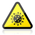 Coronavirus yellow triangle warning sign, covid-19 alert vector illustration in eps 10