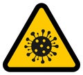 Coronavirus yellow triangle warning sign, covid-19 caution vector illustration in eps 10