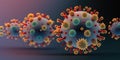 Coronaviruses floating seen in a microscope.