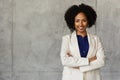 Corporate african american businesswoman posing at office, copy space Royalty Free Stock Photo