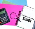 Corporate bonds wording on note book.