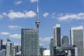 Corporate buildings and condominiums with CN tower in downtown Toronto, Canada