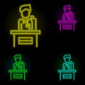 Corporate and business, conference, speaker neon color set icon. Simple thin line, outline vector of corporate and business icons Royalty Free Stock Photo