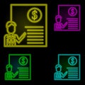 Corporate and business, business man, manager, money, report neon color set icon. Simple thin line, outline vector of corporate Royalty Free Stock Photo