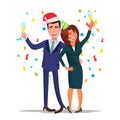 Corporate Christmas Party Vector. Smiling Drunk Man And Woman. Relaxing Celebrating Winter Concept. End Of The Years