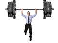 Corporate composite of young attractive businessman power lifting heavy dumbbell weights Royalty Free Stock Photo