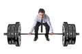 Corporate composite of young attractive businessman power lifting heavy dumbbell weights Royalty Free Stock Photo