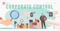 Corporate Control Landing Page Template. Business Characters under Chef Observation at Work, Hand Hold Huge Glass