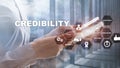 Corporate credibility improvement concept. Multiple exposure, mixed media background Royalty Free Stock Photo