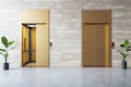 Corporate elevator doors closed in a lobby with wall paneling. 3D Rendering Royalty Free Stock Photo