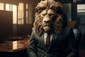 A corporate executive, with a lions head, presides over the office Royalty Free Stock Photo