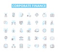 Corporate finance linear icons set. liquidity, valuation, leverage, capital, investment, profit, cash flow line vector