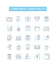 Corporate hospitality vector line icons set. Events, receptions, catering, hosting, networking, conference, business Royalty Free Stock Photo