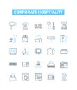 Corporate hospitality vector line icons set. Events, receptions, catering, hosting, networking, conference, business Royalty Free Stock Photo