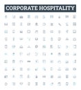 Corporate hospitality vector line icons set. Events, receptions, catering, hosting, networking, conference, business Royalty Free Stock Photo