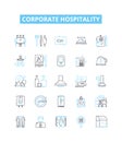 Corporate hospitality vector line icons set. Events, receptions, catering, hosting, networking, conference, business Royalty Free Stock Photo