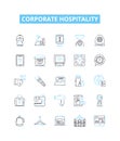 Corporate hospitality vector line icons set. Events, receptions, catering, hosting, networking, conference, business Royalty Free Stock Photo