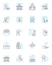 Corporate huddle linear icons set. Collaboration, Synergy, Communication, Strategy, Planning, Alignment, Innovation line