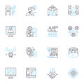 Corporate huddle linear icons set. Collaboration, Synergy, Communication, Strategy, Planning, Alignment, Innovation line