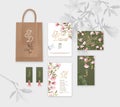 Corporate Identity, Branding Templates with Floral Ornament. Paper Bag, Menu, Invitation, Thank You and Table Card Royalty Free Stock Photo