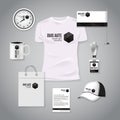 Corporate identity business photorealistic design template. Classic white stationery template design. Watch, T-shirt