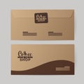 Corporate identity of coffee industry. Template of paper envelopes, blanks.