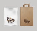 Corporate identity coffee industry. Template of paper pack, cellophane bags.